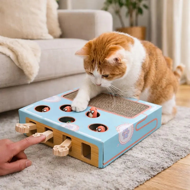 Cat is playing with the Peek-a-Boo Mulitbox Cat Toy by Pawsnest
