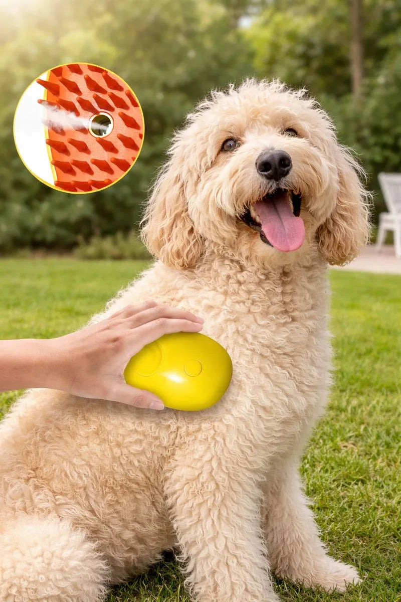 Dog enjoys The Steam Brush for Pets helps you maintain a well-groomed coat while strengthening the bond between you and your pet – calm, effective and kind grooming in one smart tool.